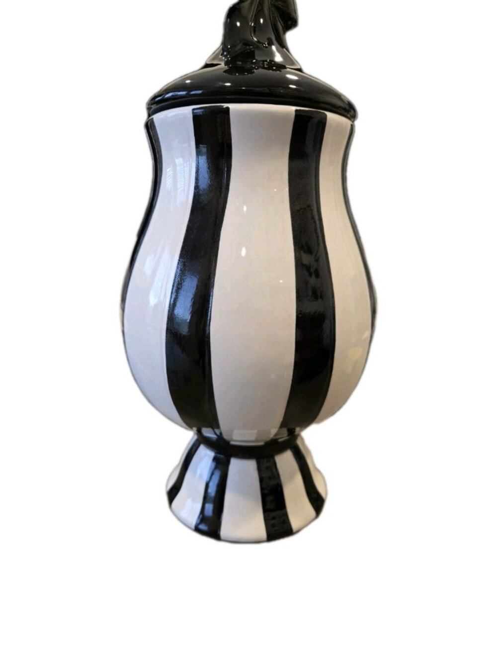 New Black & White Stripped W/ Bow Top Kitchen Cookie Jar Kitchen Canister - Picture 3 of 4